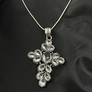 925 Sterling Silver Handmade White Topaz Cross Necklace Gemstone Womens Jewelry